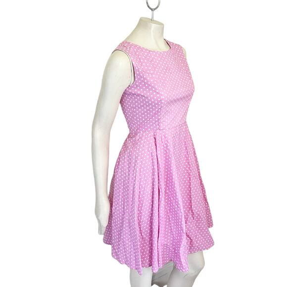 FIFTIES 50s CHIC Fit & Flare Sleeveless Pink and White Polkadot Dress SZ S - Picture 4 of 10